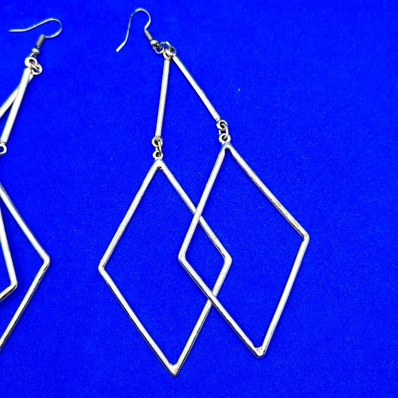 Silver Triangle Drop Earrings - Picture 2 of 6